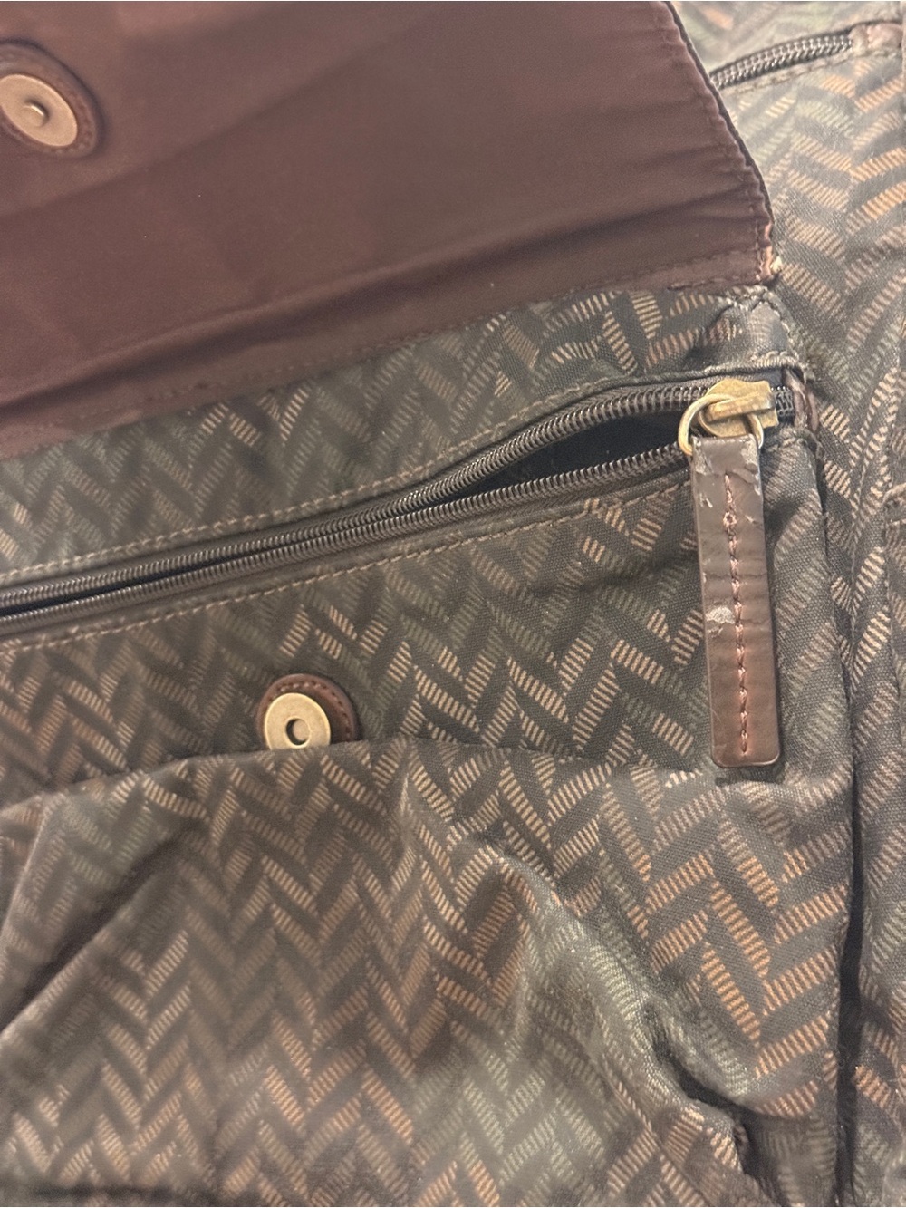Men's Olive Chevron Pattern Distressed Backpack - Picture 5 of 14